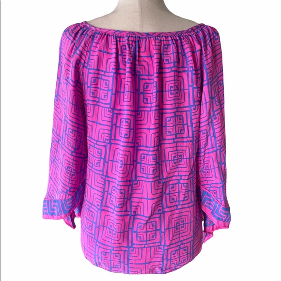 Alice & Trixie Silk Pink Blue Tie Neck Blouse - XS - Picture 6 of 10